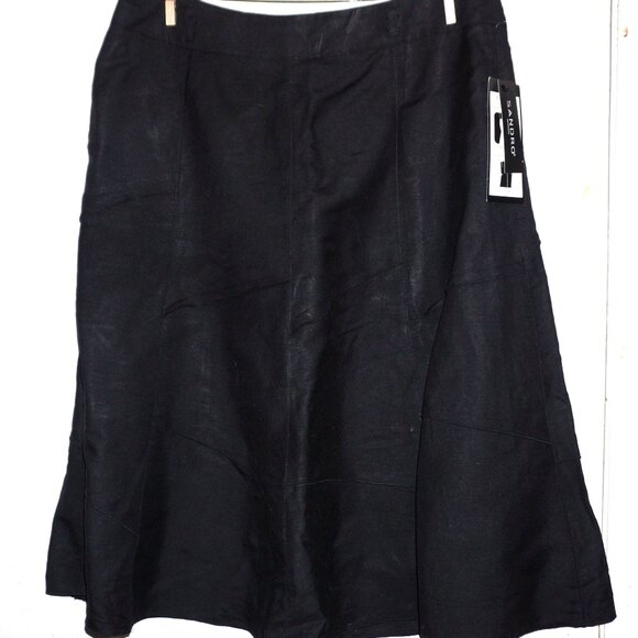 BLACK LINEN BLEND FLARED SKIRT SIZE 14 NWT SANDRO SPORTSWEAR - Picture 1 of 1